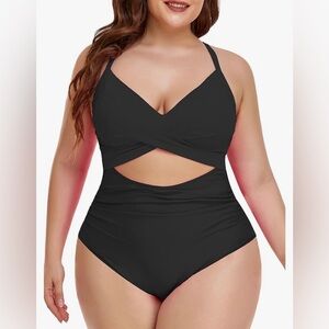 Black One Piece Swimsuit Tummy Control Cutout High Waisted